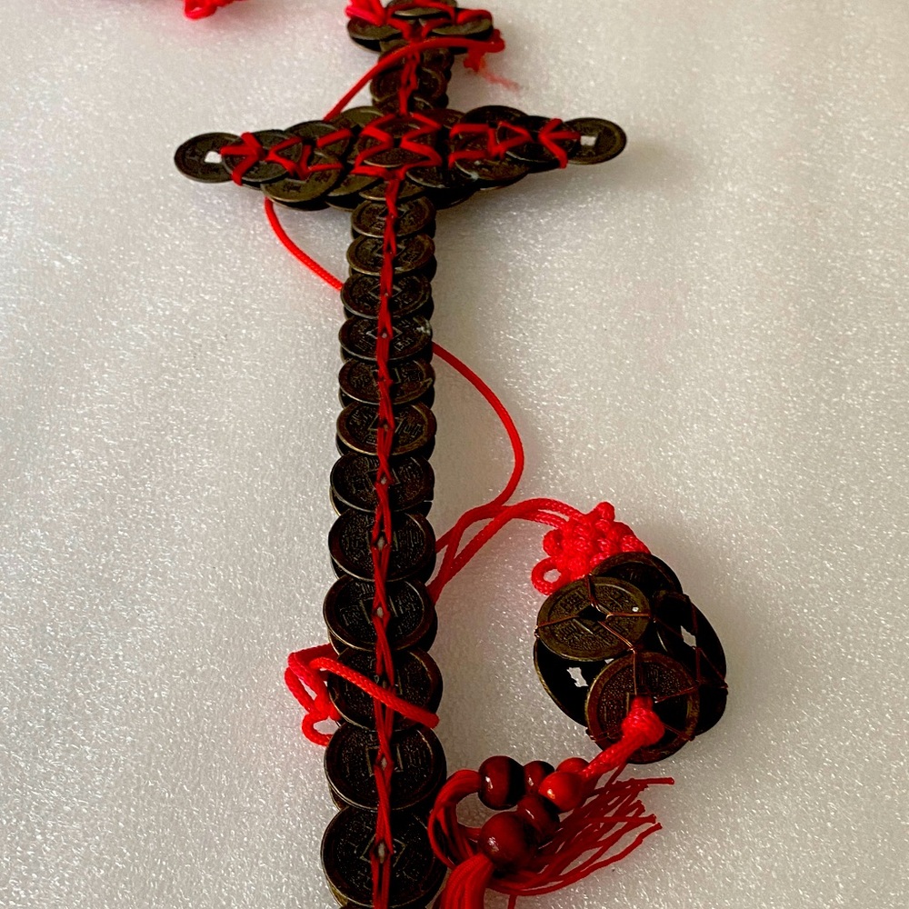 Decorative Coin Cross with Red Accents